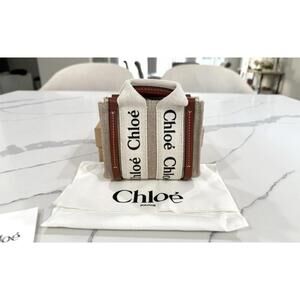 NEW Chloe Nano Woody Linen 2 Way Handbag Canvas Tote Purse